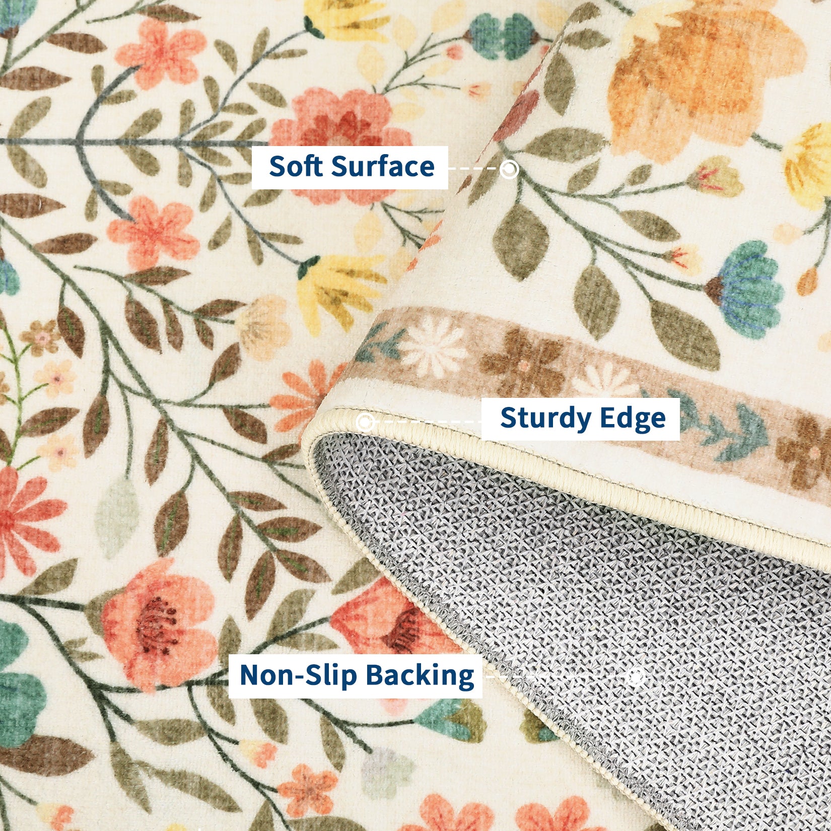 Garvee Large Rug for Bedroom 8x10 Farmhouse Floral Butterfly Living Room Carpet, Non-Slip Foldable Indoor Floor Mats, Machine Washable Low Pile Accent Rug for Dining Room, Kitchen, Office, Beige