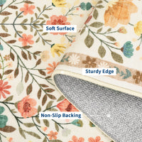 Garvee Large Rug for Bedroom 8x10 Farmhouse Floral Butterfly Living Room Carpet, Non-Slip Foldable Indoor Floor Mats, Machine Washable Low Pile Accent Rug for Dining Room, Kitchen, Office, Beige