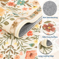 Garvee Large Rug for Bedroom 8x10 Farmhouse Floral Butterfly Living Room Carpet, Non-Slip Foldable Indoor Floor Mats, Machine Washable Low Pile Accent Rug for Dining Room, Kitchen, Office, Beige