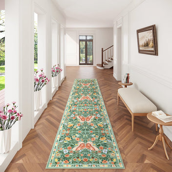 Garvee Washable Farmhouse Rug Non-Slip Floral Butterfly Bedroom Carpet, Stain-Resistant Ultra-Soft Low Pile Floor Rug, Easy Cleaning Foldable Indoor Mat for Living Room, Kitchen, Office