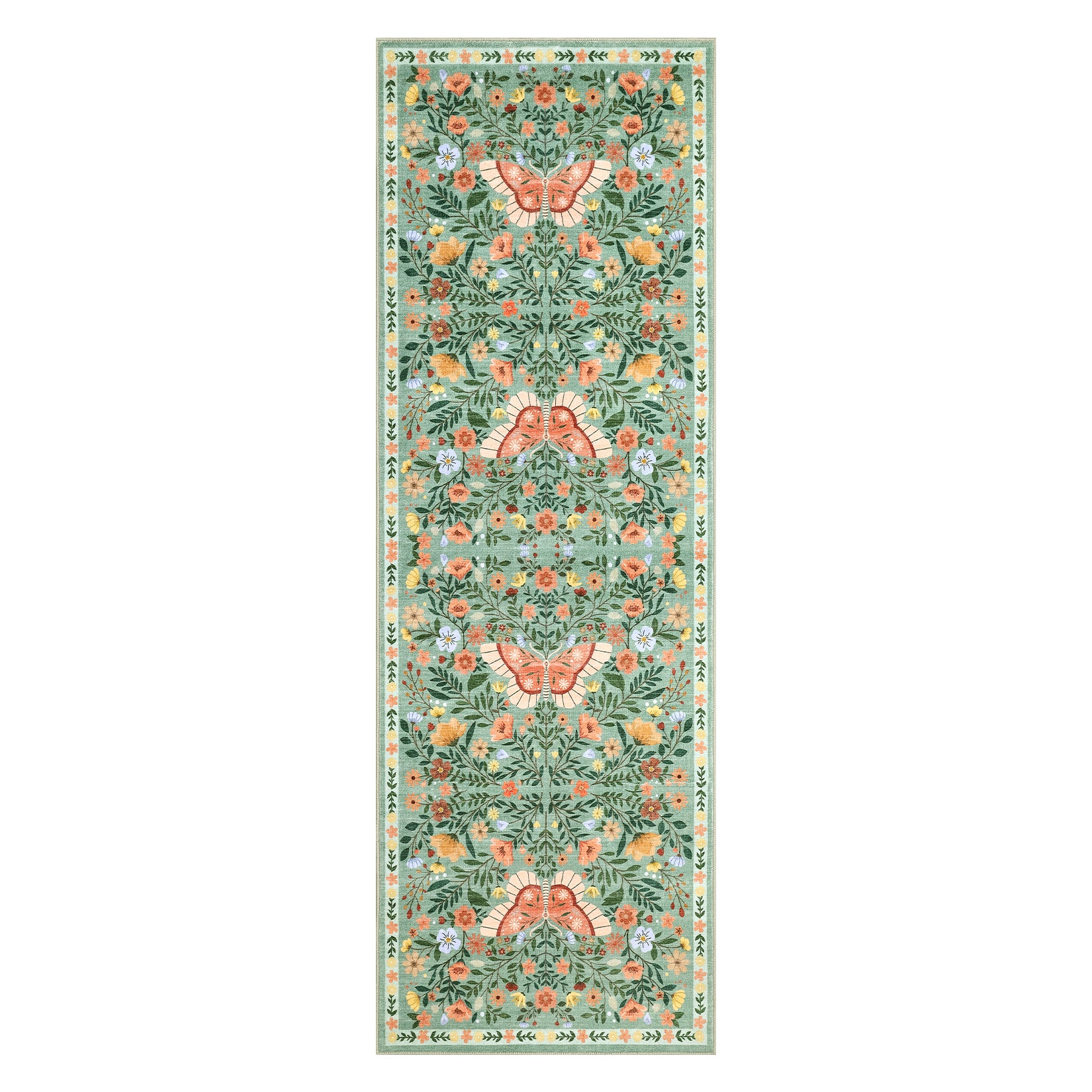 Garvee Washable Farmhouse Rug Non-Slip Floral Butterfly Bedroom Carpet, Stain-Resistant Ultra-Soft Low Pile Floor Rug, Easy Cleaning Foldable Indoor Mat for Living Room, Kitchen, Office