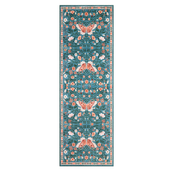 Garvee Butterfly Floral Runner Rug for Hallway 2x6 Farmhouse Carpet Runner, Stain-Resistant Thin Bedside Rug, Vintage Print Indoor Floor Carpet for Kitchen, Laundry Room, Bedroom, Blue