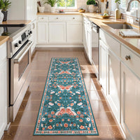 Garvee Butterfly Floral Runner Rug for Hallway 2x6 Farmhouse Carpet Runner, Stain-Resistant Thin Bedside Rug, Vintage Print Indoor Floor Carpet for Kitchen, Laundry Room, Bedroom, Blue