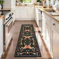 Garvee Butterfly Floral Runner Rug for Hallway 2x6 Farmhouse Carpet Runner, Stain-Resistant Thin Bedside Rug, Vintage Print Indoor Floor Carpet for Kitchen, Laundry Room, Bedroom, Black