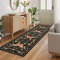 Garvee Butterfly Floral Runner Rug for Hallway 2x6 Farmhouse Carpet Runner, Stain-Resistant Thin Bedside Rug, Vintage Print Indoor Floor Carpet for Kitchen, Laundry Room, Bedroom, Black