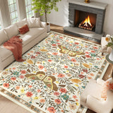 Garvee Washable Rug for Living Room 10x13 Large Farmhouse Butterfly Floral Indoor Rug, Non-Shedding Low Pile Dining Room Carpet, Vintage Soft Floor Mats for Bedroom, Kitchen, Office, Beige - Beige