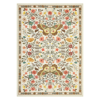 Garvee Washable Rug for Living Room 10x13 Large Farmhouse Butterfly Floral Indoor Rug, Non-Shedding Low Pile Dining Room Carpet, Vintage Soft Floor Mats for Bedroom, Kitchen, Office, Beige