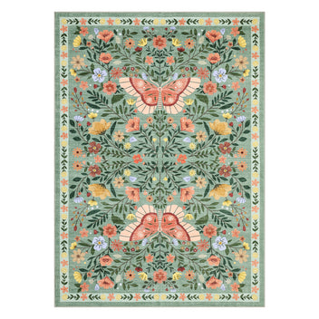 Garvee Washable Farmhouse Rug Non-Slip Floral Butterfly Bedroom Carpet, Stain-Resistant Ultra-Soft Low Pile Floor Rug, Easy Cleaning Foldable Indoor Mat for Living Room, Kitchen, Office