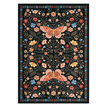 Garvee Washable Rug for Living Room 10x13 Large Farmhouse Butterfly Floral Indoor Rug, Non-Shedding Low Pile Dining Room Carpet, Vintage Soft Floor Mats for Bedroom, Kitchen, Office, Black