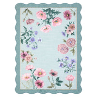 Garvee Floral Rug 9x12 Light Blue Washable Non-Slip Ultra Thin Low Pile TPE Rubber Backing Stain Resistant for Living Room Bedroom Playroom