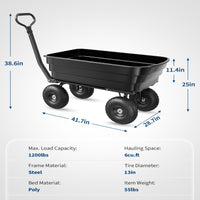 Garvee 1200 lb Poly Dump Cart, Heavy-Duty Yard Wagon with Quick Dump, No-Flat 13" Tires, Steel Frame Garden Utility Cart