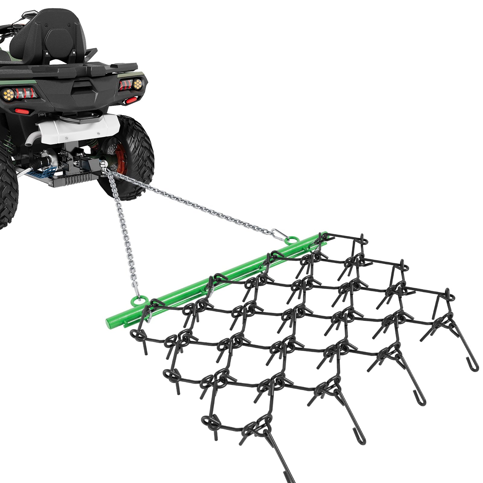 Garvee 4x4 FT ATV Chain Drag Harrow with 1/2 Inch Tines, Heavy-Duty Steel, Adjustable Tow Bar, Compatible with 2" Hitch, Lawn & Farm Use