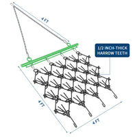 Garvee 4x4 FT ATV Chain Drag Harrow with 1/2 Inch Tines, Heavy-Duty Steel, Adjustable Tow Bar, Compatible with 2" Hitch, Lawn & Farm Use