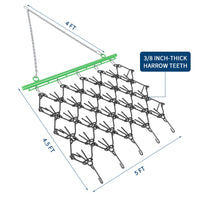Garvee Heavy Duty Drag Harrow 5x4.5 FT 3/8" Tines Durable Steel Adjustable Drawbar for ATV UTV Lawn Tractors Soil Leveling Grading Pastures