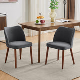Garvee Set of 2 Mid Century Modern Linen Dining Chairs with Wood Legs for Dining Room, Dark Grey - Dark Grey