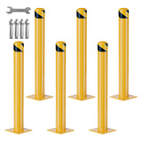 Garvee Heavy Duty Steel Safety Bollards 42 In, 6 PC, Removable, Reflective Tape, Warehouse, Garage, Parking Lot, 4.5 in Diameter, Yellow
