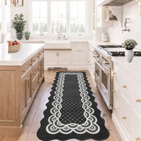 Garvee Scalloped Black 2x6 Runner Rug Washable Non Slip Stain Resistant Low Pile Faux Wool for Kitchen Bathroom Entryway