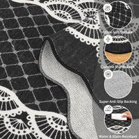 Garvee Scalloped Black 5x7 Washable Rugs, Modern Geometric Living Room Rug, Stain-Resistant, Soft Faux Wool Carpet for Bedroom Entryway Office