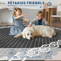 Garvee Scalloped Black 2x6 Runner Rug Washable Non Slip Stain Resistant Low Pile Faux Wool for Kitchen Bathroom Entryway