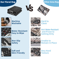 Garvee Scalloped Black 5x7 Washable Rugs, Modern Geometric Living Room Rug, Stain-Resistant, Soft Faux Wool Carpet for Bedroom Entryway Office