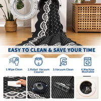 Garvee Scalloped Black 2x6 Runner Rug Washable Non Slip Stain Resistant Low Pile Faux Wool for Kitchen Bathroom Entryway