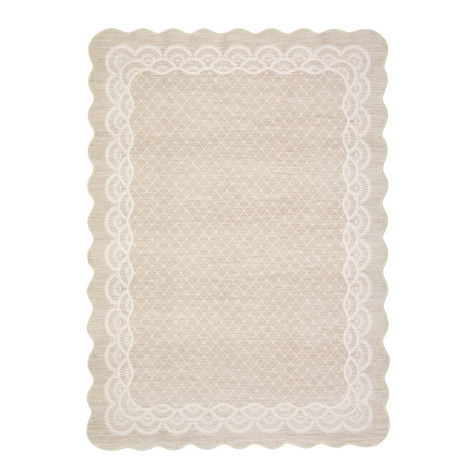 Garvee Scalloped Beige 5x7 Washable Rugs, Modern Geometric Living Room Rug, Stain-Resistant Faux Wool Floor Cover for Bedroom, Office, Kitchen