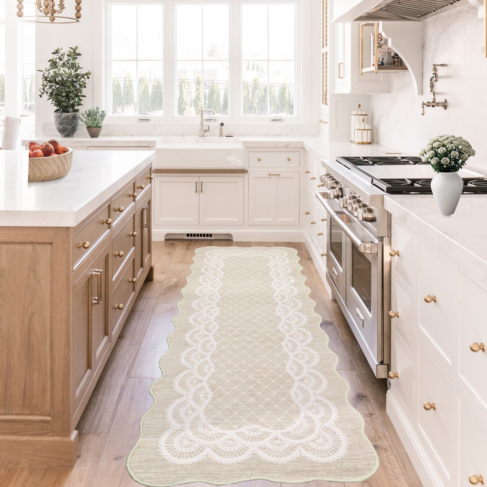 Garvee Scalloped Beige 2x6 Hallway Kitchen Runner Rug Non-Slip Beige for Laundry Room Bedroom Living Room