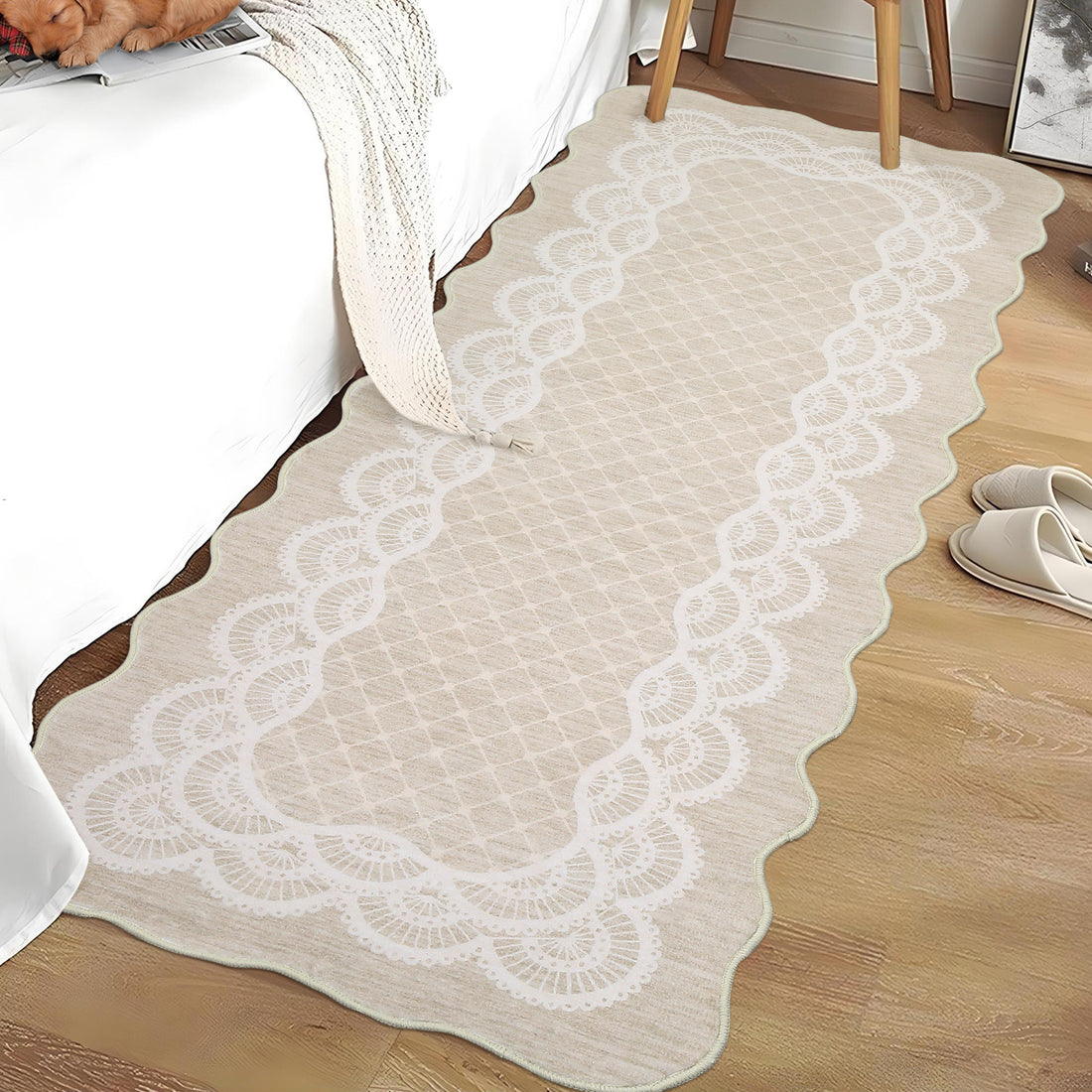 Garvee Scalloped Beige 2x6 Hallway Kitchen Runner Rug Non-Slip Beige for Laundry Room Bedroom Living Room