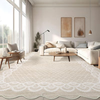 Garvee Scalloped Beige 9x12 Washable Rugs, Modern Neutral Large Area Rug for Living Room, Bedroom, Apartment, Nursery