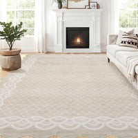 Garvee Scalloped Beige 9x12 Washable Rugs, Modern Neutral Large Area Rug for Living Room, Bedroom, Apartment, Nursery