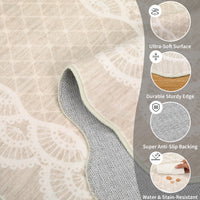 Garvee Scalloped Beige 5x7 Washable Rugs, Modern Geometric Living Room Rug, Stain-Resistant Faux Wool Floor Cover for Bedroom, Office, Kitchen