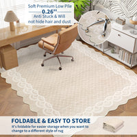 Garvee Scalloped Beige 5x7 Washable Rugs, Modern Geometric Living Room Rug, Stain-Resistant Faux Wool Floor Cover for Bedroom, Office, Kitchen