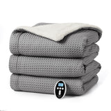 Garvee Heated Blanket Throw King, Waffle Electric Blanket with Wireless LCD Controller, Machine Washable, Fast Heating, 6 Heating Levels, ETL Certificated, Cozy for Home Use, 90"× 100", Gray - Gray