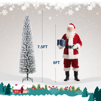 Garvee 7.5ft Flocked Pencil Christmas Tree with Lights, Slim Prelit Artificial Tree, Snowy PVC Branch Tips, Metal Stand, Easy Assembly, Ideal for Apartments & Entryways