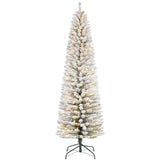 Garvee 6ft Flocked Pencil Christmas Tree with Lights, Slim Prelit Artificial Tree, Snowy PVC Branch Tips, Metal Stand, Easy Assembly, Ideal for Apartments & Entryways - Style 1