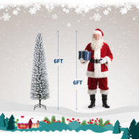 Garvee 6ft Flocked Pencil Christmas Tree with Lights, Slim Prelit Artificial Tree, Snowy PVC Branch Tips, Metal Stand, Easy Assembly, Ideal for Apartments & Entryways