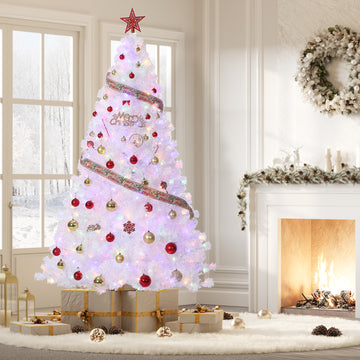 Garvee 6ft Prelit Christmas Tree, Rose Gold Tinsel Christmas Tree with 250 Dual-color LED Lights & Sturdy Stand, Sparkle Xmas Decorations for Homes Offices, Parties
