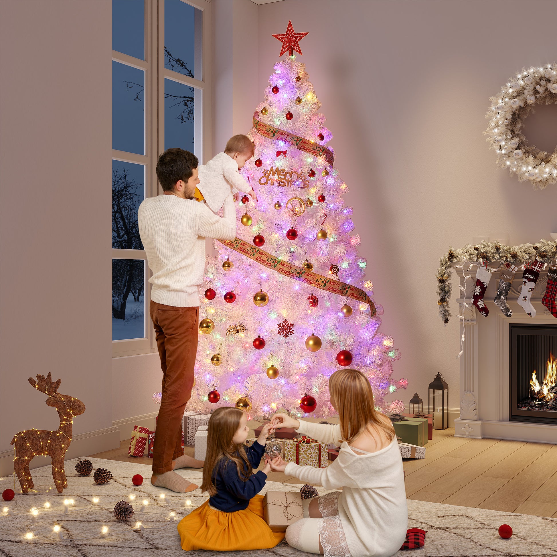 Garvee 7.5ft Prelit Christmas Tree, Rose Gold Tinsel Christmas Tree with 450 Dual-color LED Lights & Sturdy Stand, Sparkle Xmas Decorations for Homes Offices, Parties