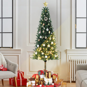 Garvee 7.5ft Pencil Christmas Tree, Pre-lit Alpine Slim Xmas Tree with Lighted Skinny Décor LED Lights, Metal Stand Holiday Decoration for Home, Office, Outdoor, Party