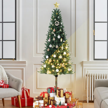 Garvee 7.5ft Pencil Christmas Tree, Pre-lit Alpine Slim Xmas Tree with Lighted Skinny Décor LED Lights, Metal Stand Holiday Decoration for Home, Office, Outdoor, Party