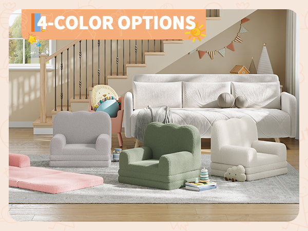 Garvee Foldable Lambswool Toddler Couch in Wave-Shaped Design for Reading and Playroom, Grey