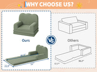 Garvee Foldable Lambswool Toddler Couch in Wave-Shaped Design for Reading and Playroom, Green