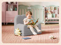 Garvee Foldable Lambswool Toddler Couch in Wave-Shaped Design for Reading and Playroom, Grey