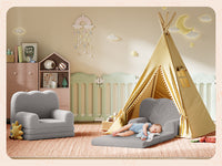 Garvee Foldable Lambswool Toddler Couch in Wave-Shaped Design for Reading and Playroom, Grey