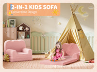 Garvee Foldable Lambswool Toddler Couch in Wave-Shaped Design for Reading and Playroom, Pink