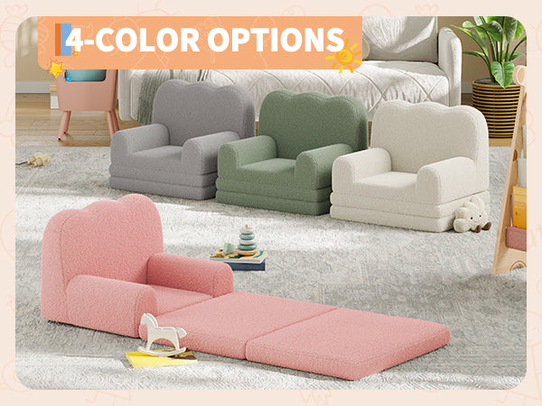 Garvee Foldable Lambswool Toddler Couch in Wave-Shaped Design for Reading and Playroom, White