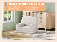 Garvee Foldable Lambswool Toddler Couch in Wave-Shaped Design for Reading and Playroom, White