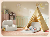 Garvee Foldable Lambswool Toddler Couch in Wave-Shaped Design for Reading and Playroom, White