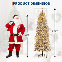 Garvee 7.5ft Pre-lit Artificial Christmas Tree, Snow-Flocked Pencil Xmas Tree with Warm White Lights, Snowy PVC Branch Tips, Seasonal Decoration Tree for Home Office