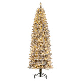 Garvee 12ft Pre-lit Artificial Christmas Tree, Snow-Flocked Pencil Xmas Tree with Warm White Lights, Snowy PVC Branch Tips, Seasonal Decoration Tree for Home Office - Style 2